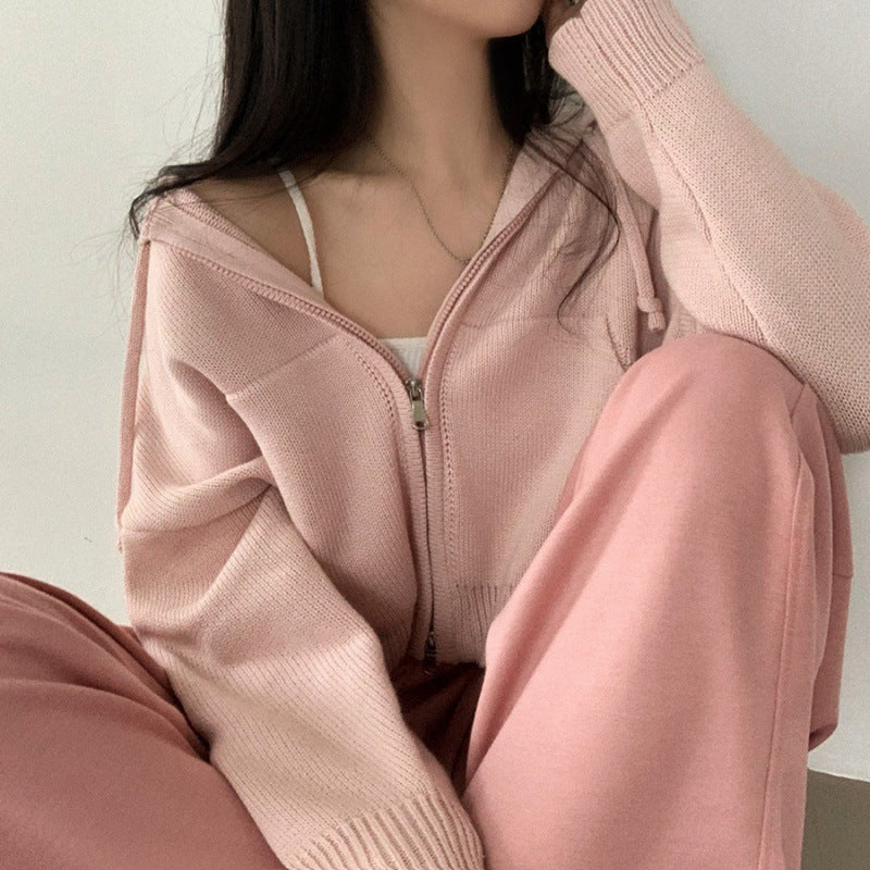 Autumn Leisure Hooded Cropped Sweater Coat