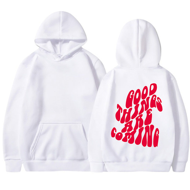 Brushed Hoody Plain Letter Kangaroo Pocket Drawstring Printed Hoodie