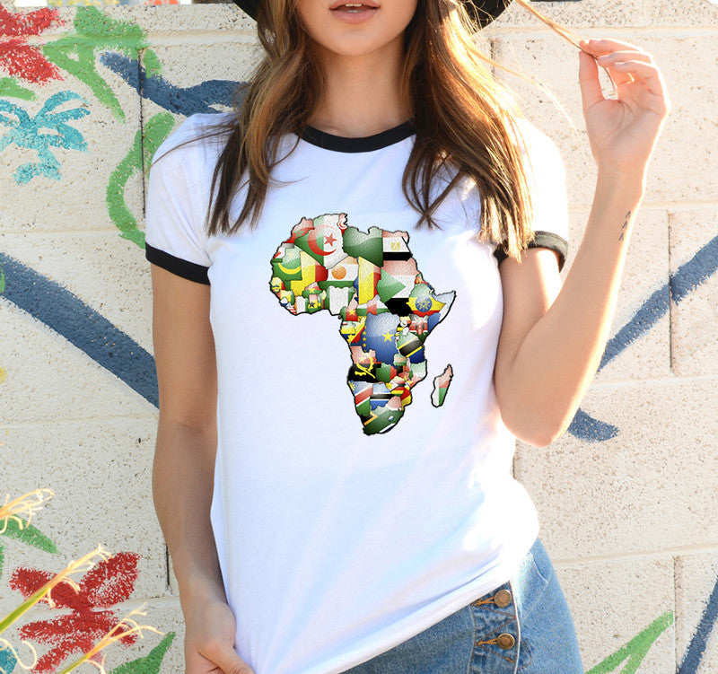 Africa Map Graphic T Shirt for Women  ，Printed T-shirt