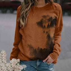 Mountains Pattern Print Sweatshirts Warm Autumn Aesthetic Clothing O Neck Long Sleeve Shirts Women Casual Loose Comfy Tunic Tops