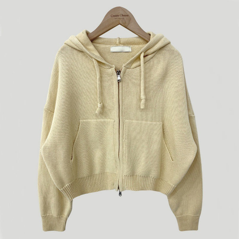 Autumn Leisure Hooded Cropped Sweater Coat