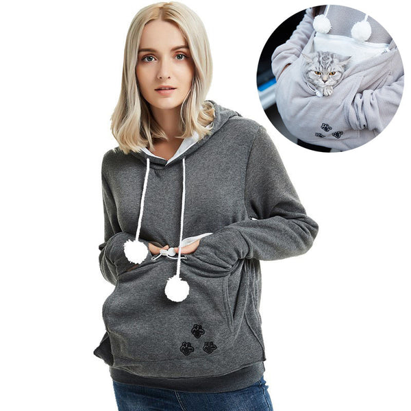 Cute Hoodies Pullover Sweatshirts With Pet Pocket For Cat Clothes Winter Women