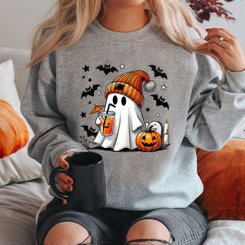 Women's Sweatshirt Halloween Ghost Pumpkin Bat Print Pullover