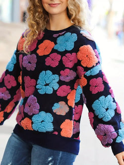 Retro Three-dimensional Flower Loose Temperament Cashmere Sweater