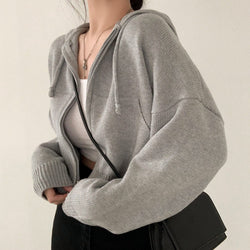 Autumn Leisure Hooded Cropped Sweater Coat