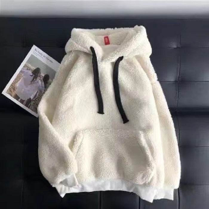 Lamb Wool Sweatshirt Winter Women's Fleece-lined Thickened Hooded