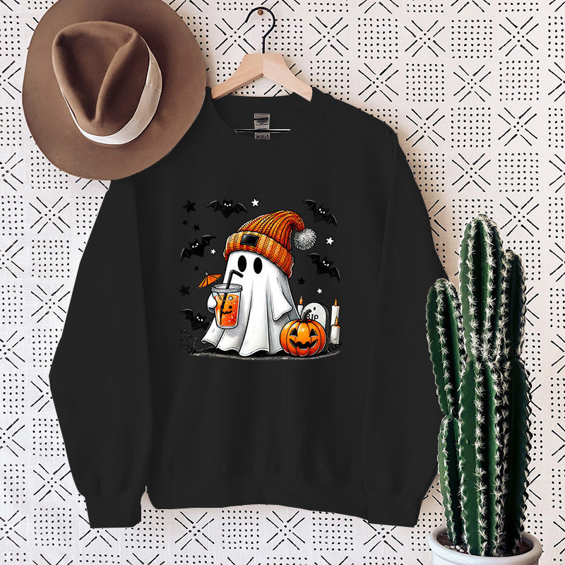 Women's Sweatshirt Halloween Ghost Pumpkin Bat Print Pullover