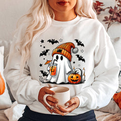 Women's Sweatshirt Halloween Ghost Pumpkin Bat Print Pullover