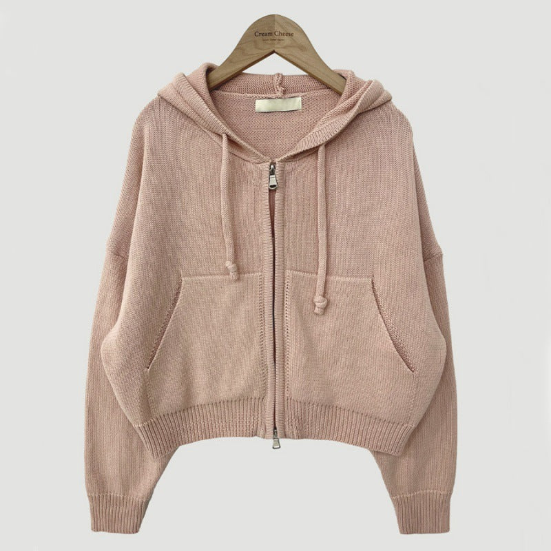 Autumn Leisure Hooded Cropped Sweater Coat