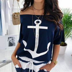 Loose Shoulder Bat Shirt Printed T-Shirt Women