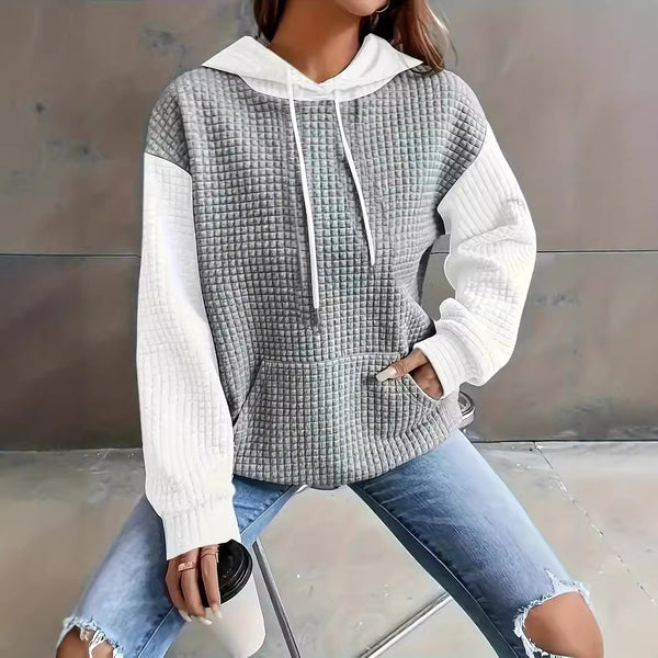 Casual Loose Stitching Color Block Pullover Hoodie