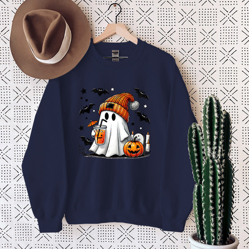 Women's Sweatshirt Halloween Ghost Pumpkin Bat Print Pullover