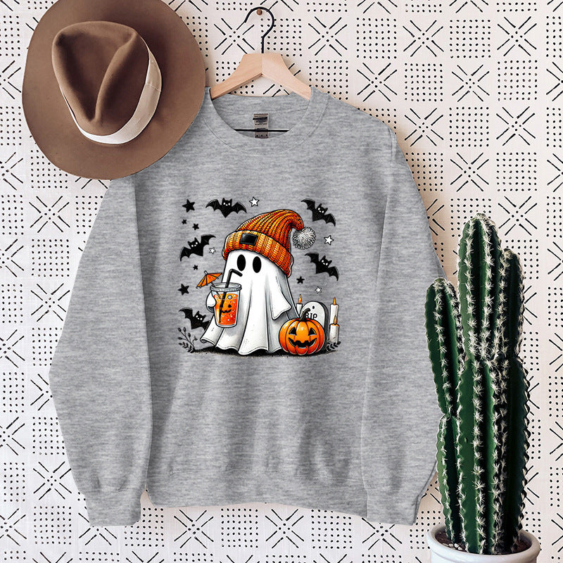 Women's Sweatshirt Halloween Ghost Pumpkin Bat Print Pullover