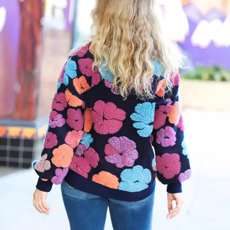 Retro Three-dimensional Flower Loose Temperament Cashmere Sweater