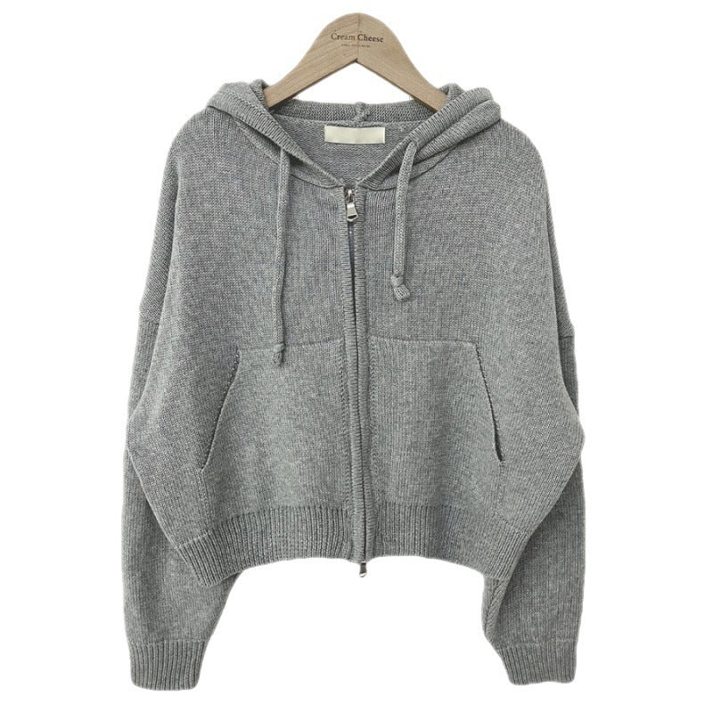 Autumn Leisure Hooded Cropped Sweater Coat