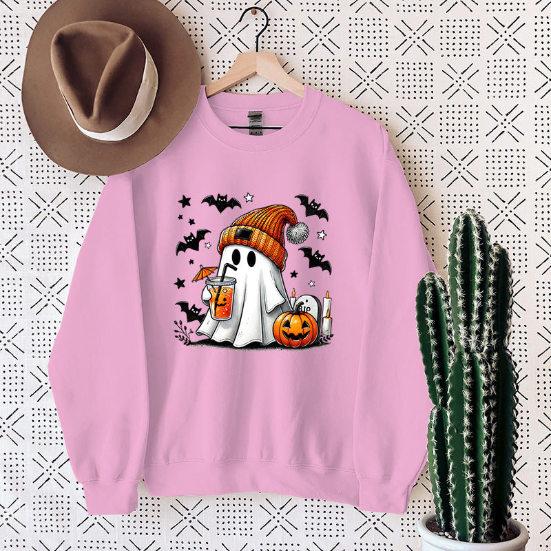 Women's Sweatshirt Halloween Ghost Pumpkin Bat Print Pullover