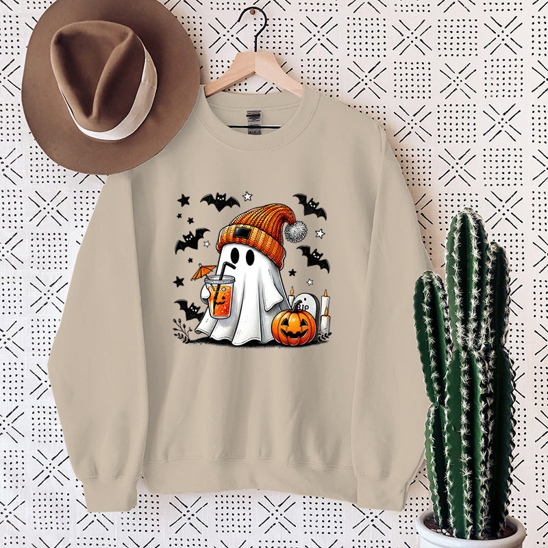 Women's Sweatshirt Halloween Ghost Pumpkin Bat Print Pullover