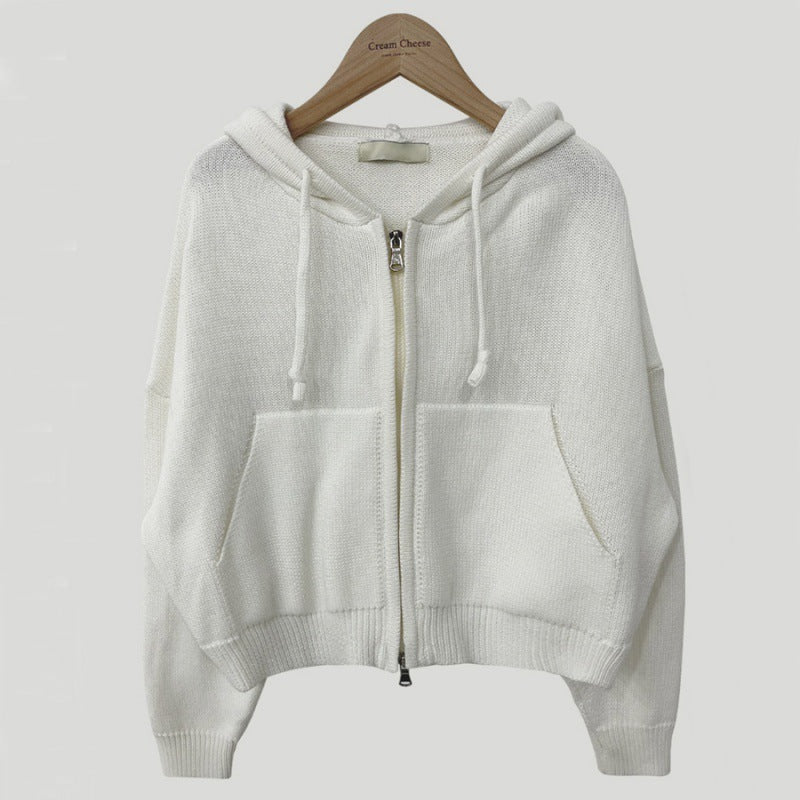 Autumn Leisure Hooded Cropped Sweater Coat