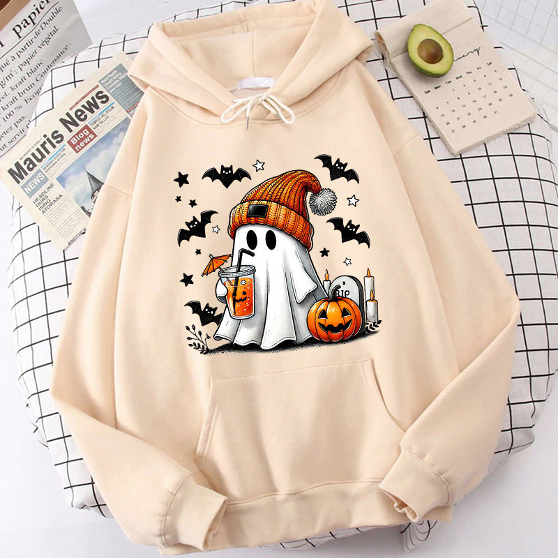 Halloween Ghost Pumpkin Bat Hoodies For Women Fashion Hooded